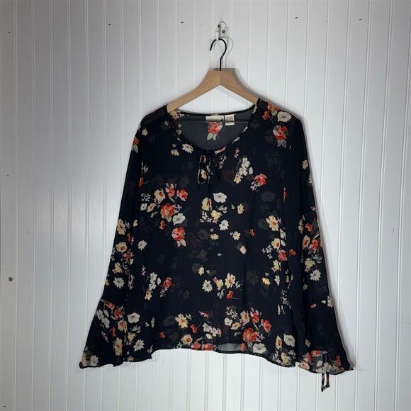 Fashion Bug Floral Chiffon Blouse 22/24 | Bell Sleeve Boho Peasant Top Romantic - Picture 1 of 8